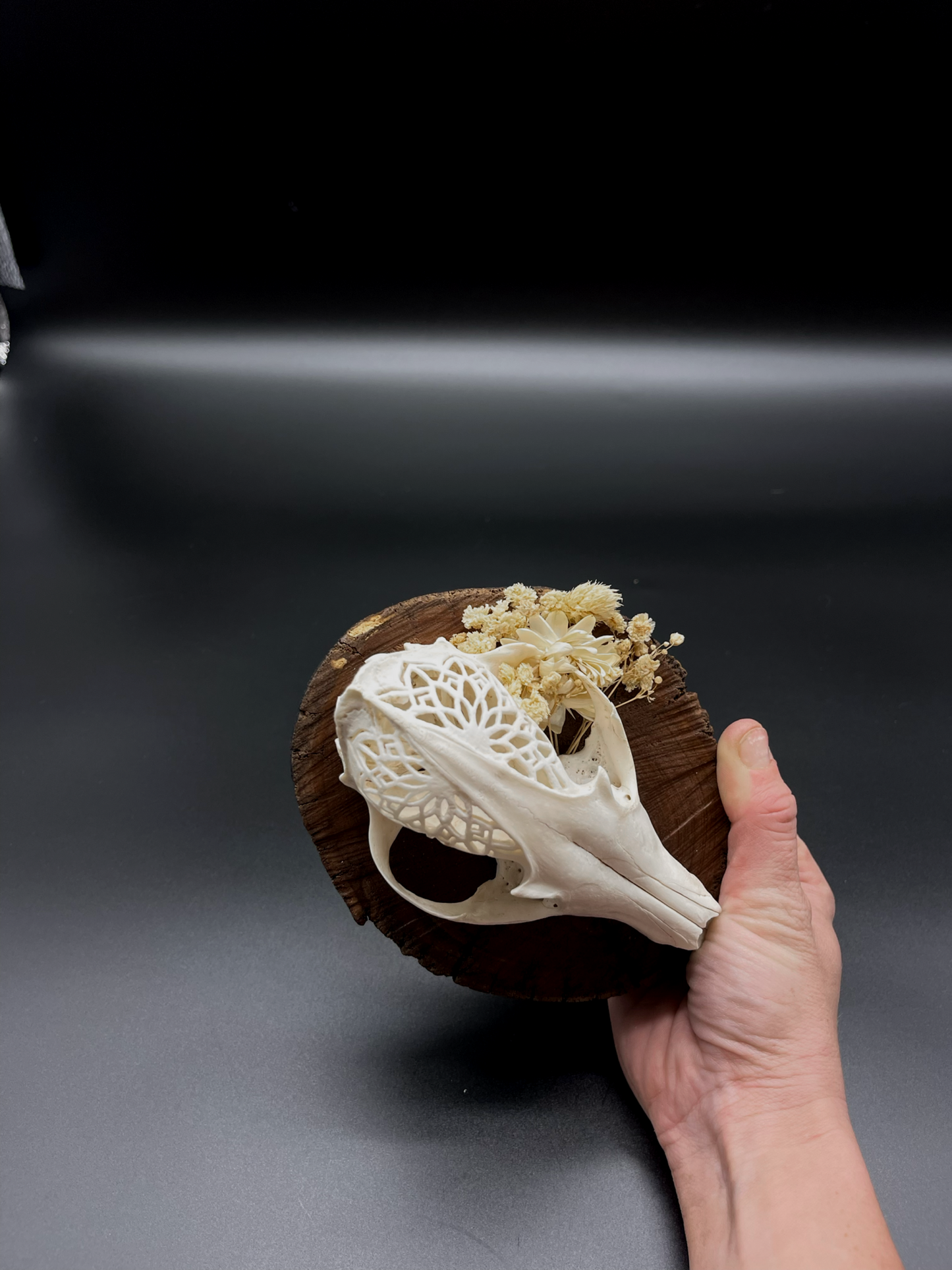 Hand-Carved Mandala Fox Skull